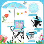 Kids Beach Chair with Umbrella Child Folding Chair Umbrella with Universal Clamp for Children Beach Camping Patio Garden Outdoor Lawn Pool Travel Indoor