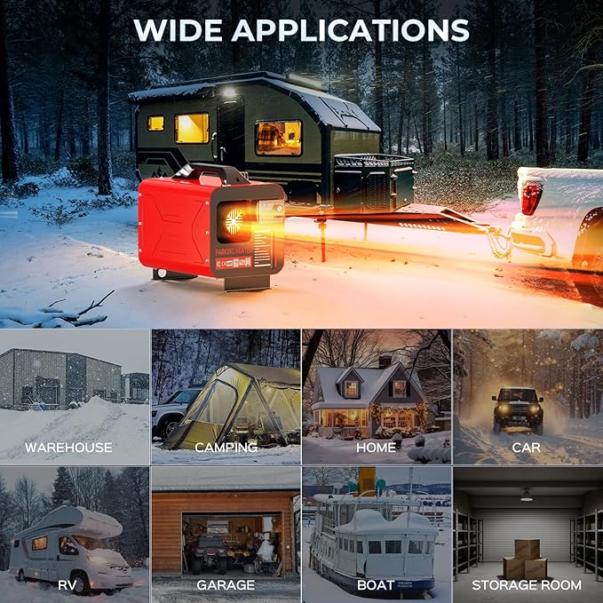 Diesel Heater all in one 12V/24V/110V 8KW portable car heater with App Control, Remote Control and Display Screen, 3 Ways Control Fast Heating Low Noise Diesel Parking Heater for Tent, Car, RV, Camper