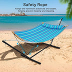 SUPERJARE Hammock with Stand, 2 Person Heavy Duty Hammock with Padded Cotton, Detachable Pillow & Strong Curved-Bar & Portable Carrying Bag, Perfect for Outdoor & Indoor, Aqua Blue