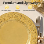 150 Pcs Gold Charger Plates Bulk, 13" Round Dinner Charger Plates, Decorative Plastic Embossed Table Chargers for Wedding Christmas Party Baby Shower Event Decoration (Gold)