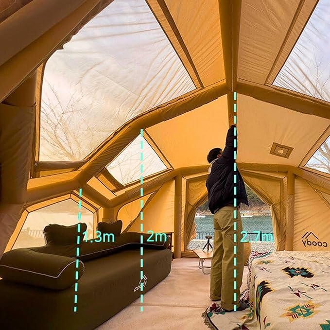 Coody Inflatable Canvas Camping Tents with Stove Jack – Premium Air Beam Family Glamping Tent, Breathable Cotton Canvas, Fast Setup Air Tent with Pump