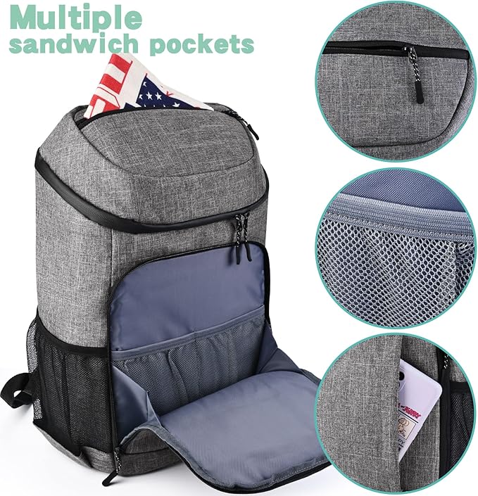 BAGLHER Lightweight Insulated Cooler Backpack - 30 Cans, Leak-Proof for Lunch, Picnic, Hiking, Camping Trips