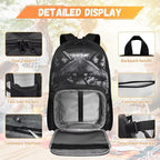 Wolf Backpack for Men Black Bookbag with Lunch Box Lightweight Satchel Bag with Adjustable Shoulder Strap for Men Casual Book Bag for Travel Outdoor