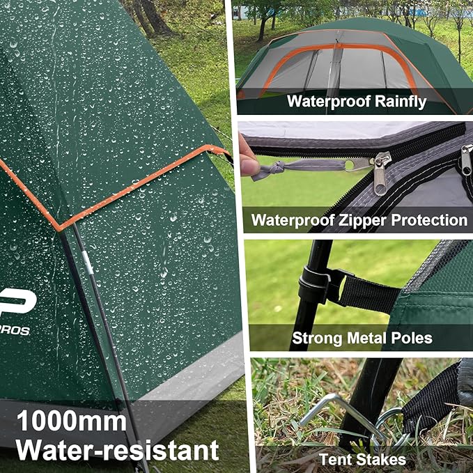 CAMPROS CP Upgraded 6/8 Person Camping Tents, Waterproof Windproof Family Tent with Larger Mesh Windows & Door, Double Layer, Easy Set Up, All-Season Dome Tent with Top Rainfly & Carry Bag