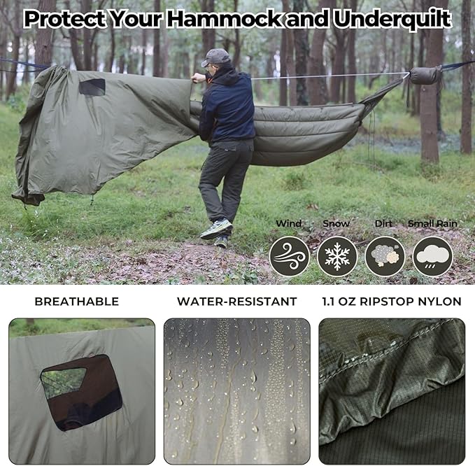 Onewind Premium Hammock Wind Sock, Hammock end Wind Block, Lightweight and Wind-Resistant Underquilt Protector for Winter and Cold Weather Protection, Backpacking, OD Green