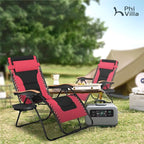 PHI VILLA XXL Oversized Padded Zero Gravity Chair, Foldable Patio Recliner, 30" Wide Seat Anti Gravity Lounger with Cup Holder, Support 400 LBS (Red)