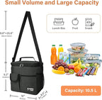 Tirrinia Insulated Large Lunch Bag for Women Men, Leakproof Lunch Box Containers for Adults, Work, School, Soft Lunchbox for Kids, Boys, Adult Cooler Bag for Picnic, Hiking,Beach, Black