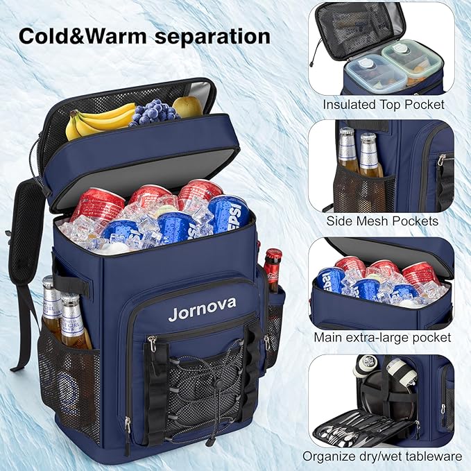 Insulated Cooler Backpack, 40L Leakproof Backpack with Double Compartments for Men & Women, Large Lunch Cooler for Camping, Beach, Travel, Picnic, Up to 48 Cans