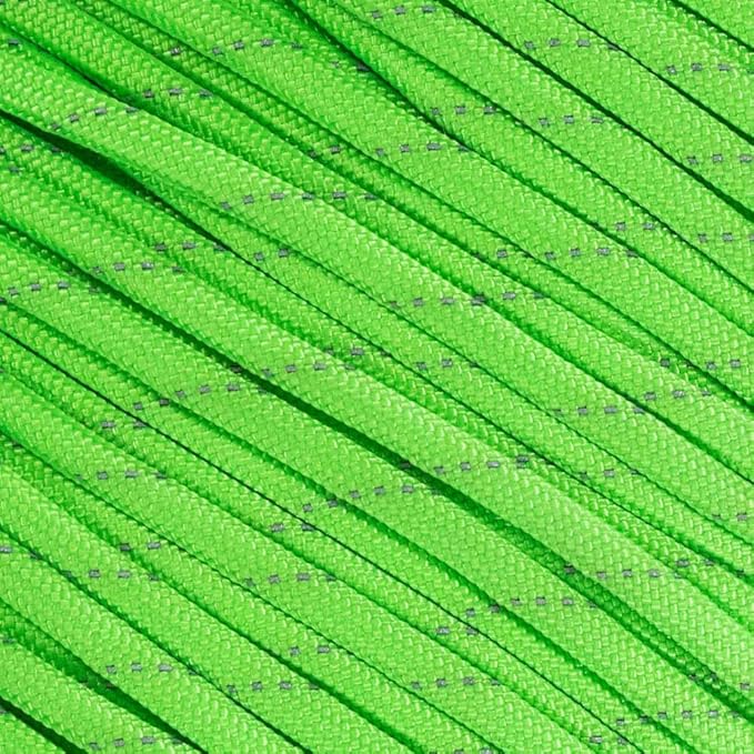 Fluorescent Reflective 550 Type III Guyline Tent Rope Camping Survival Cord High-Visibility Paracord (Reflective Neon Green, 100 Feet)
