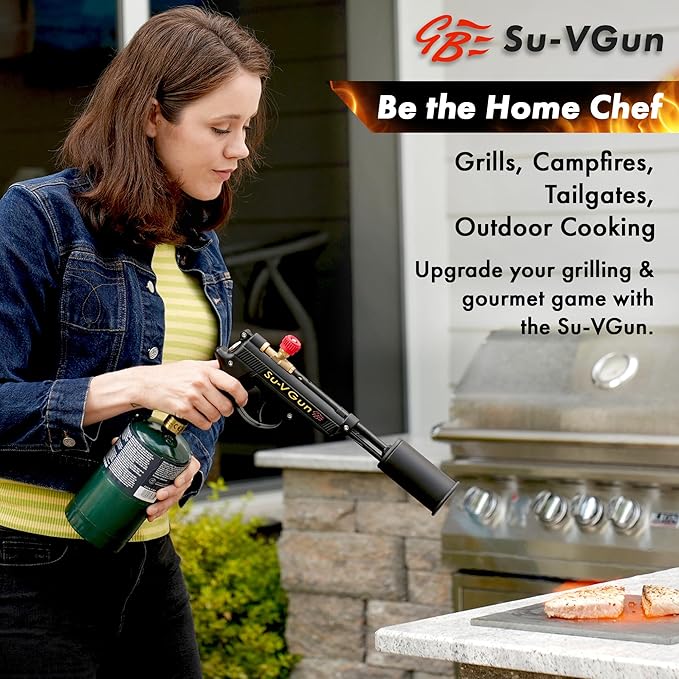 Grillblazer Su-VGun Propane Torch with Hose – High Power 240,000+ BTU Flame Thrower Gun for Instant, Steak Searing, Charcoal Ignition, Backyard BBQ, Campfire, Outdoor Cooking – Handheld Blowtorch