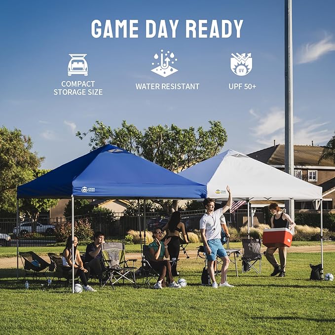 CROWN SHADES 10x10 Pop Up Canopy - Beach Tent with One Push Setup - Easy Outdoor Sun Shade for Events, Parties, Camping - Gazebo with STO-N-Go Cover Bag, Silver Coated Top, Navy Blue