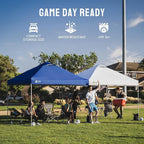 CROWN SHADES 10x10 Pop Up Canopy - Beach Tent with One Push Setup - Easy Outdoor Sun Shade for Events, Parties, Camping - Gazebo with STO-N-Go Cover Bag, Silver Coated Top, Navy Blue