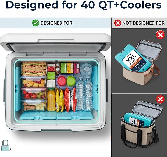 Kona XXL Ice Packs for Coolers – 2 lb Reusable Slim Freezer Packs, Long-Lasting Dry Ice Alternative for Cooler Bags, 13×10 Inch, Fast Freeze (-5 °C), Available in Multiple Pack Quantities