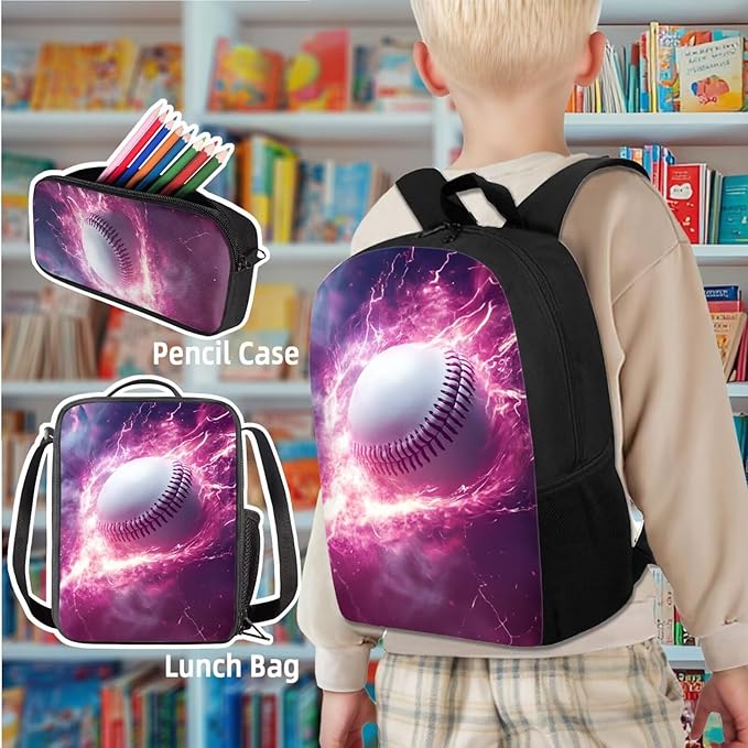 Baseball Backpack for Boys 12-14 School Boy Backpack with Lunch Bag Pencil Boxes for School Kindergarten Elementary Middle Kids Backpacks for Teen Mochilas Escolares Para Niños