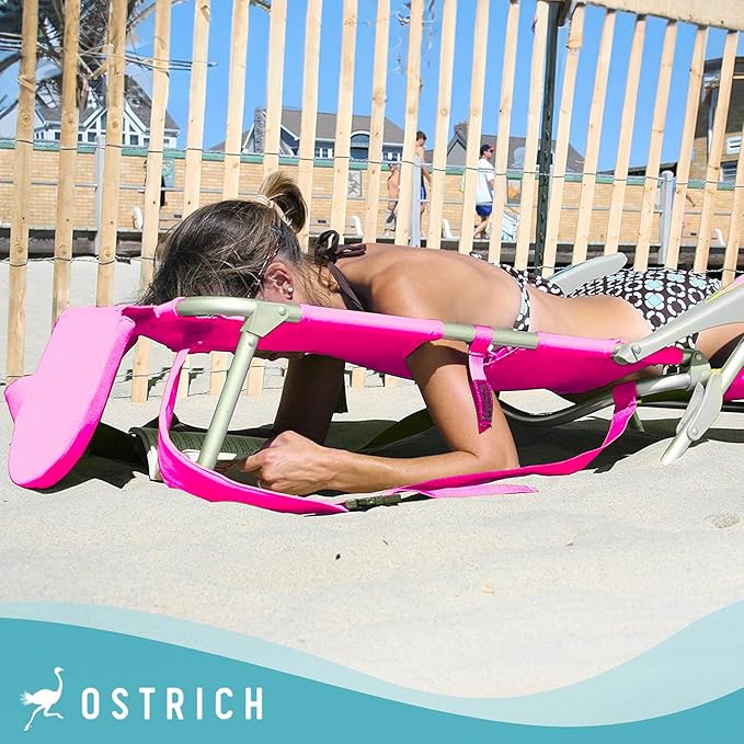 Ostrich Deluxe Padded 3-N-1 Outdoor Lounge Reclining Beach Lake Chair, Pink (4 Pack)