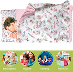 Personalized Toddler Nap Mat for Preschool, Custom Name Kids Sleeping Bag for Daycare, Kindergarten Roll Up Sleeping Mat with Removable Pillow and Soft Blanket, Fun Themes for Boys & Girls