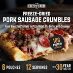 Ready Hour Freeze-Dried Pork Sausage Crumbles Case Pack, 6 Pouches, 12 Servings, USDA Inspected Pork, Shelf Stable Real Meat for Emergency Protein, Survival Food Bulk Meat Pack