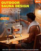 PYY Sauna Wood Stove - Upgraded Side-Window Sauna Stove Wood Burning For Outdoor, 2-In-1 Foldable Portable Sauna Stoves For Camping Tent, Dual Damper, Chimney Pipes, Stone Basket, For Sauna, Cooking