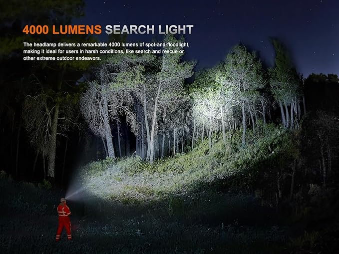 Fenix HP35R 4000 Lumen USB-C Rechargeable Headlamp, with Spotlight, Floodlight and red Light for Search and Rescue, Outdoor use, Emergencies, and More