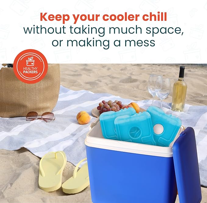 Healthy Packers Ice Packs for Lunch Boxes & Coolers - Freezer Packs - Original Cool Pack | Cooler Accessories for Beach, Camping & Fishing | Slim & Long-Lasting Reusable Ice Pack for Cooler