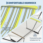 Heavy Duty 2 Person Double Hammock with Portable Adjustable Steel Stand, Outdoor Hammock with Pillow for Patio, Garden, Beach, Backyard Camping