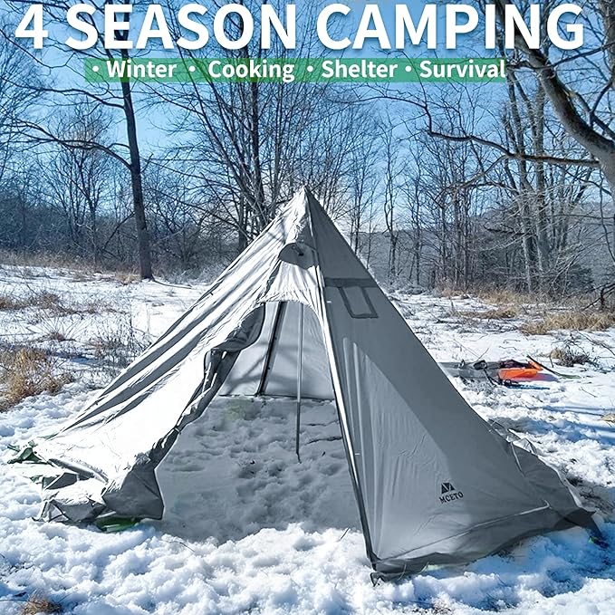 DANCHEL OUTDOOR Backpacking Hot Tent with Stove Jack, 4 Season Lightweight Tipi Tent for 2/4/6 Person Winter Camping Hunting, 10.5FT-16.4FT