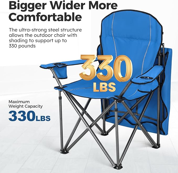 ALPHA CAMP Heavy Duty Canopy Lounge Chair Sunshade Hiking Travel Chair with Cup Holder