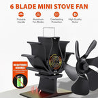 Wood Stove Fan Heat Powered: Small Fireplace Fan Non Electric Stove Fans Fits Camping Stoves/Log Burner Wood Burning Stoves/Pellet Heater RV Stoves Tent Accessories (6 Blades)