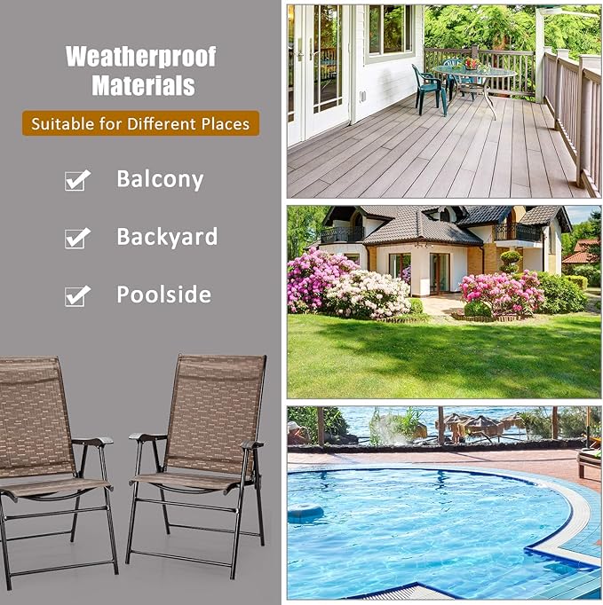 Giantex 4 Pieces Patio Dining Chairs, Portable Folding Chairs, Camping Chair with Armrest, Outdoor Dining Chairs for Bistro, Deck, Backyard (4)