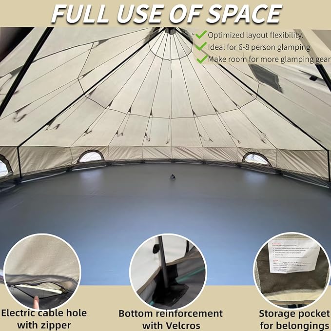 DANCHEL OUTDOOR B2A Portable Bell Tent No Center Pole, 4 Season Yurt with Stove Jack Spacious Interior for 4/8 Person Camping Hiking Glamping 300D Oxford Nylon,13ft/16.4ft Khaki