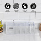 Paper Plate Organizer, Metal Silverware Caddy with 6 Compartments for Knives, Spoons, Cups, Forks, Napkins, Utensil Holder for Party, Camping, Picnic, White
