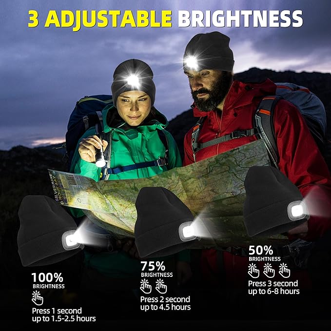 YMHB Unisex Beanie Hat with Light, USB Rechargeable LED Headlamp Hat Night Light Cap Christmas Stocking Stuffers Gifts for Men Dad Father Husband (Black)