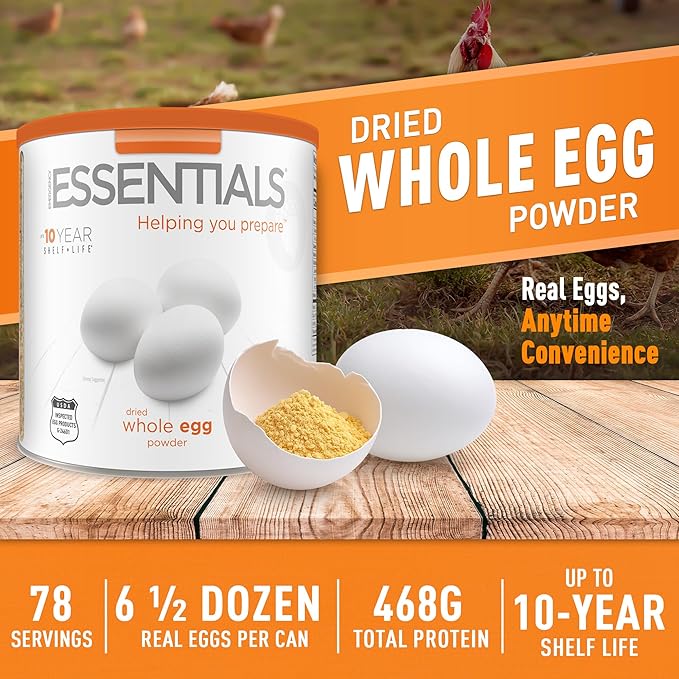 Emergency Essentials, Dried Whole Egg Powder, Emergency Food Supply, High-Protein Survival Food, 33-oz. Large Can, 10-Year Shelf Life