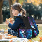 Wolf Universe Backpack with Lunch Box for Men Cool School Bag for Teen Boys Insulated Lunch Bag for Outdoor Polyester Bookbag for Travel Camping