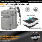 Tactical Backpack 45L Army Military Rucksack, Water Resistant MOLLE Pack, Large 3 Day Bug Out Bag for Men & Women, Durable Outdoor Gear for Hiking, Camping, Hunting, Travel (Grey)