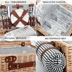 Picnic Basket with Blanket and Wine Pouch for 4, Wicker Picnic Set with Insulated Liner Cooler Bag Hamper for Camping,Wedding - Stripes