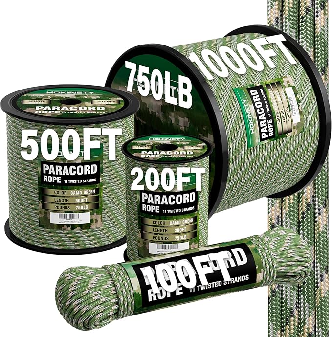 HOKENITY Paracord Rope 750 - Parachute para Cord 4mm 11 Strand Spool Rope Utility Nylon String for Outdoor Camping Survival Utility Tent Crafting DIY Projects - Camo Green 200ft