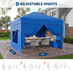 10x10FT Pop Up Canopy with Sidewalls, Outdoor Canopy Tent with SandBag & Carry Bag for Commercial Events, Camping, Backyard Parties, Blue