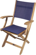 SeaTeak Bimini Foldable Chair - Director’s Chair with Blue Durasling Fabric - Teak Folding Chair for Boat, Poolside, Patio, Camping, Outdoors