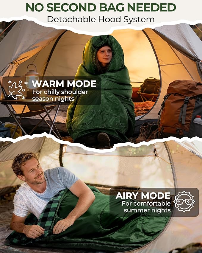 Sportneer Sleeping Bags for Adults, 0 Degree Sleeping Bag XL Flannel Winter Cold Weather Sleeping Bag with Detachable Hood Compression Sack for Camping, Backpacking, Hiking