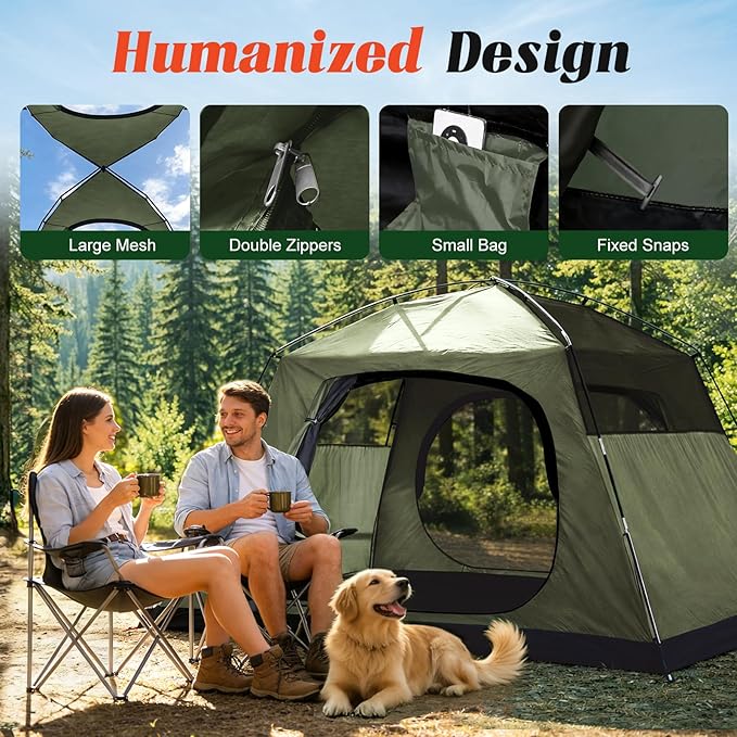 Tents for Camping 4 Person with 2 Doors and Rainfly, Camping Tents Waterproof Windproof, Large Mesh Ventilation, Easy Setup Windproof Family Tent for Outdoor Camping Hiking Backpacking