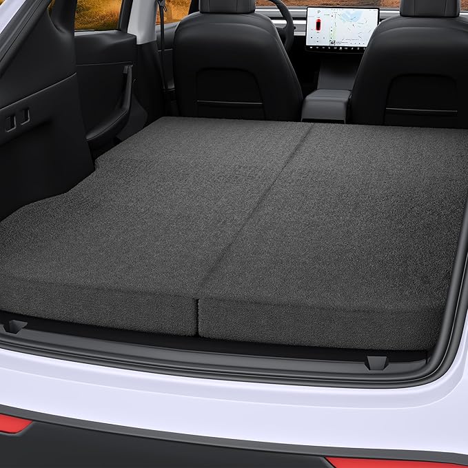 Ferlizer 4" Memory Foam Camping Mattress for Tesla Model 3, 74" x 43", Foldable Car Sleeping Pad with Plush Washable Cover, CertiPUR-US Certified, Dark Grey