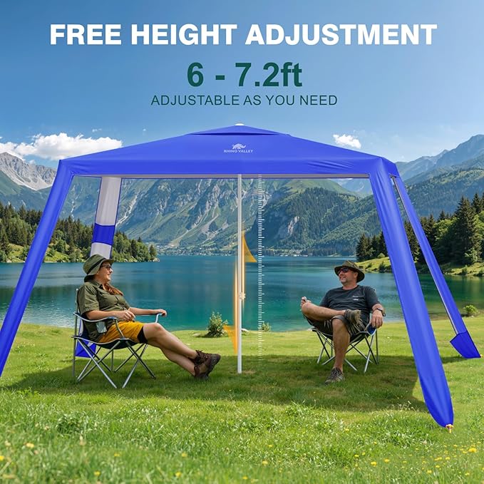 Rhino Valley Beach Cabana, 8*8FT Beach Tent UPF50+ Protection, Easy Setup Beach Canopy Wind Resistant with Cup Holder,Compact Beach Shade Foldable Beach Tent Sun Shelter for Whole Family Friend,Indigo