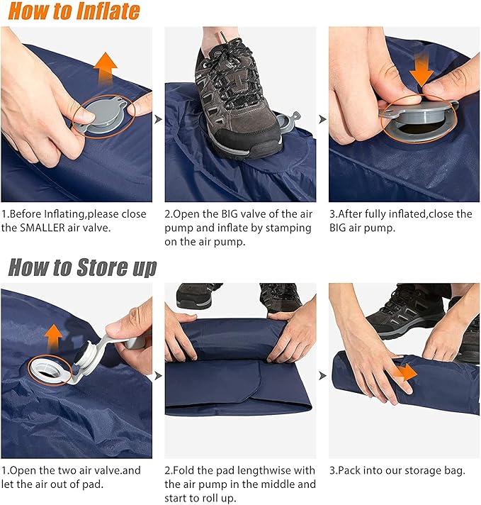KAISHI Self Inflating Ultralight Sleeping Pad, Waterproof Air Camping Pad, Foot Press Air Sleeping Mat for Backpacking Camping Beach