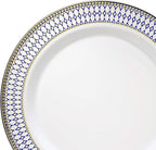 OCCASIONS 240 Piece Heavy Duty Disposable Plastic Plates Set for 120 Guests – Includes 10.5" Dinner & 7.5" Dessert Plates, Elegant Party Plates for Weddings, Events, Odyssey in Blue & Gold Rim.