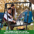 Campfire Swing Grill Stand Adjustable Campfire Cooking Equipment Camping Accessories Cookware Hanging Rack with 8 Hooks and Portable Grill Stand for BBQ Picnic Outdoor Party