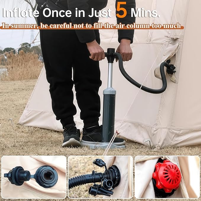 4-6 Person Inflatable Tent with Pump, Easy Setup 4-Season Waterproof Camping Tent, Family Glamping Tents with 12 Mesh Windows, All Weather Outdoor Tent, Camping Tents with Windows