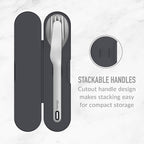 Bentgo Stainless Travel Utensil Set - Reusable 3-Piece Silverware Set with Carrying Case, High-Grade Premium Steel, BPA-Free Case, Eco-Friendly - Ideal for Travel, Camping, and Office Use (Carbon)