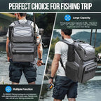 PLUSINNO Cooler Fishing Backpack with Rod Holders 45L Large Water-resistant Fishing Tackle bag Store Fishing Gear Fishing Gifts for Men Father, Sport Bags