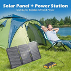 JIYHF Portable Power Station 99.9Wh with Foldable Solar Panel 30W, Laptop Charger & Backup Power with 65W USB-C PD, 100W AC Outlet, 12V DC Output, LED Light for Camping, Home Backup, Emergency, RV